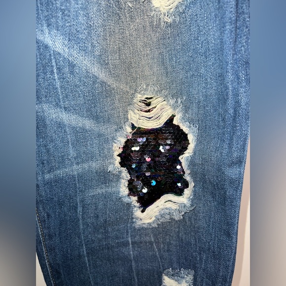 Rewash Brand Ultra Stretch Classic Rise Denim Jeans Sequin Patches Sz 17/33 - Picture 5 of 11